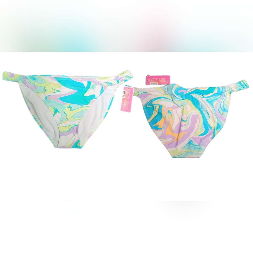 🦚 NWT Retro Marbled High Leg Ruched Bikini Bottoms by Ninety-Nine° Jrs sz XXL